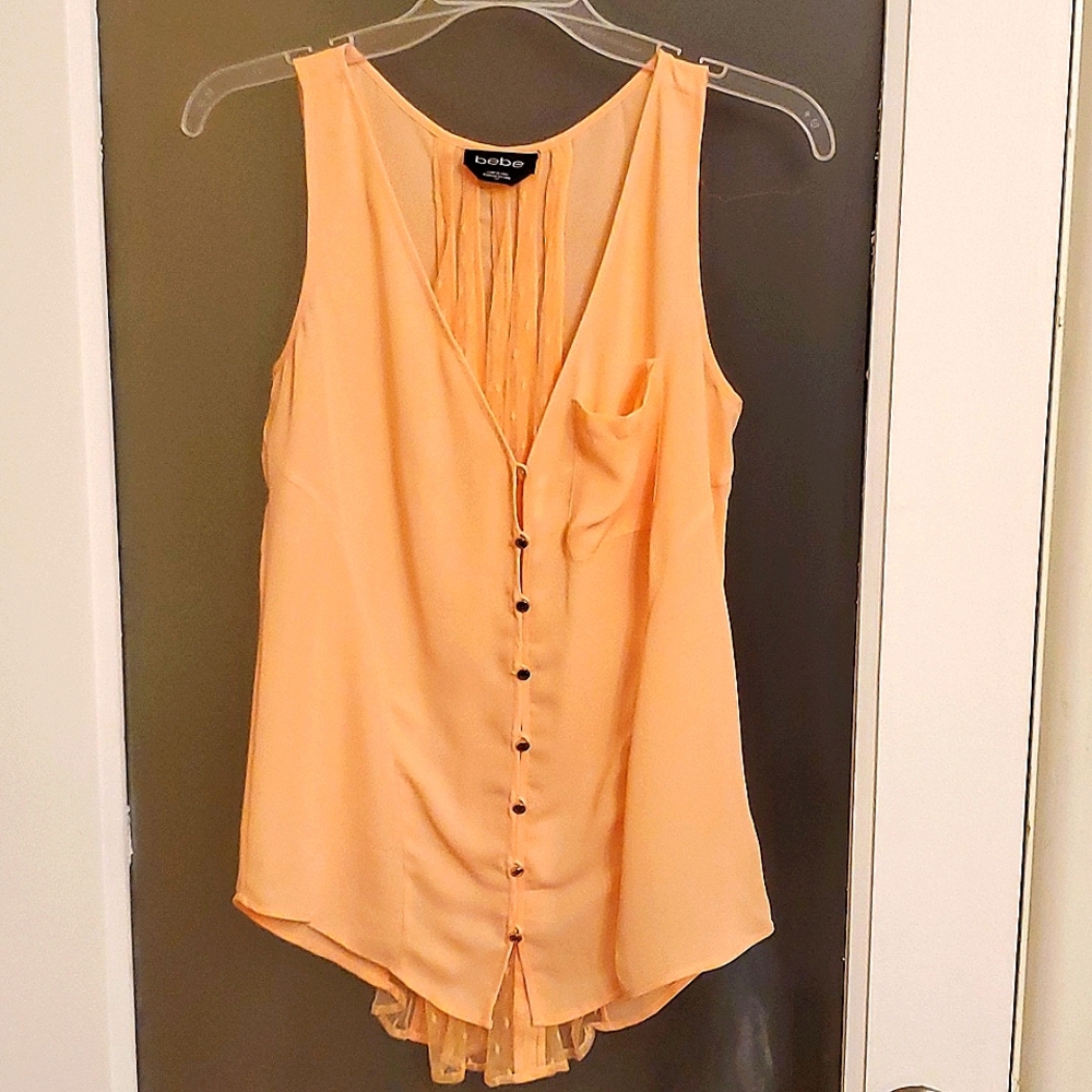 Bebe Coral Lace Tank Button Down Sz S